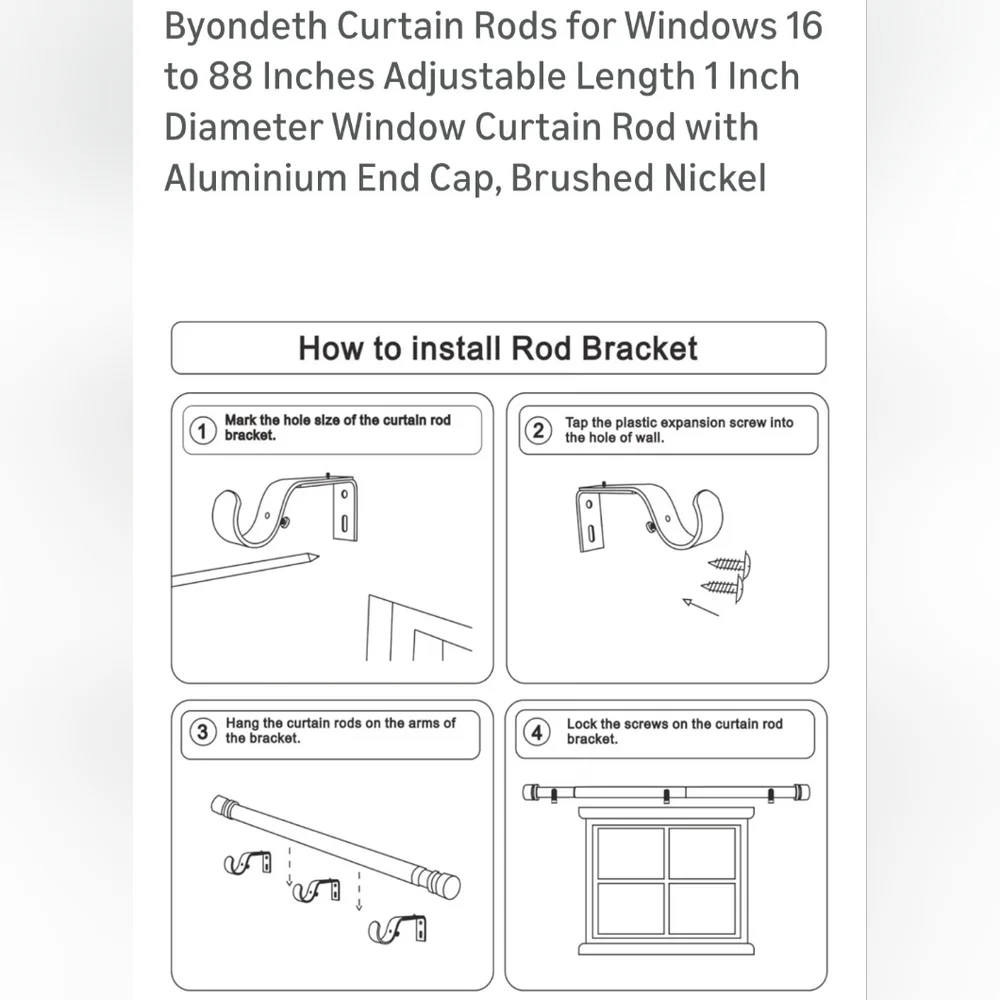 Adjustable Brushed Nickel Curtain Rod. Adjusts From 16